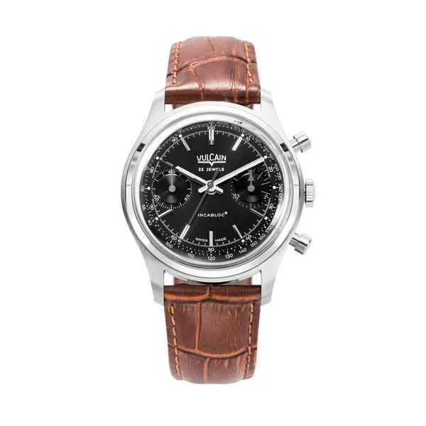 Vulcain Chronograph 70's - Black - Brown Alligator