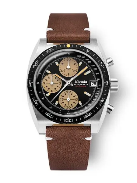 Nivada Grenchen Autochron Mecaquartz - Brown Leather White Stitching