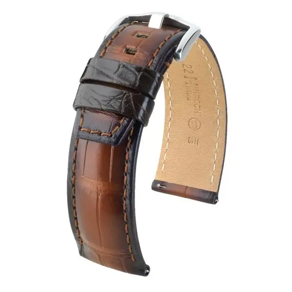 Řemínek Hirsch Tritone Alligator Vintage - zlato hnědý -