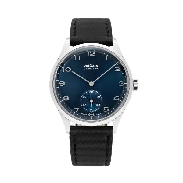Vulcain Grand Prix - Small Second Blue - Black Carbon Leather Strap