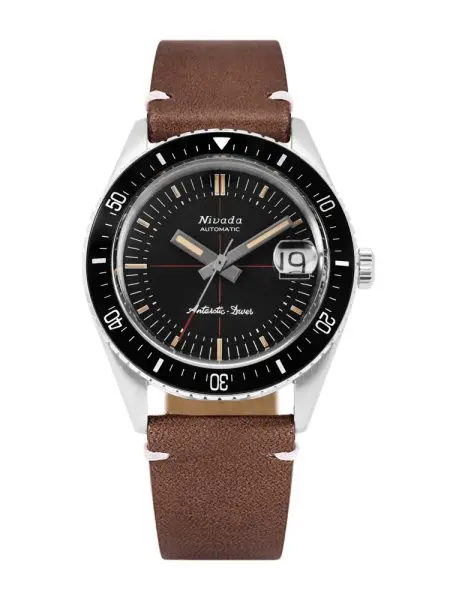 Nivada Grenchen Antarctic Diver 32038A - Brown Leather White Stitching