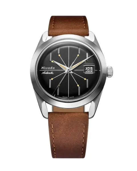 Nivada Grenchen Antarctic Spider Black 38 mm - Brown leather