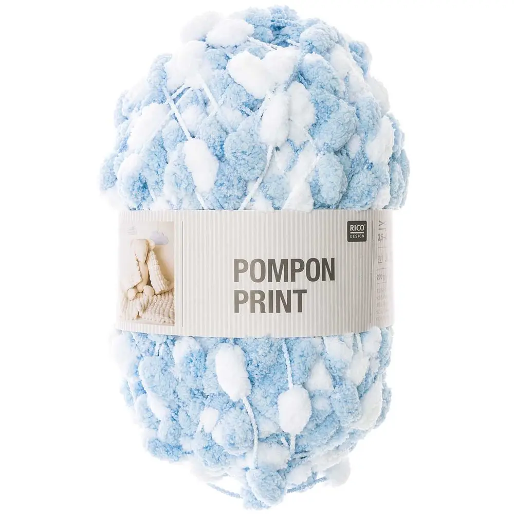 Rico design háčkovací bambulková příze POMPON Print světle modro-bílá -