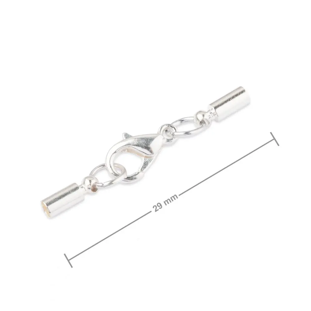 Set kulatých 2 mm koncovek s karabinkou v barvě stříbra -