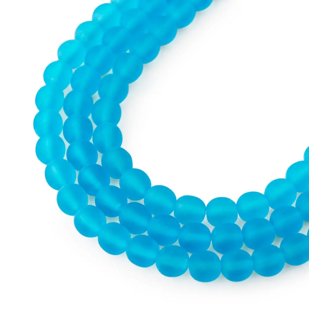 Manumi české skleněné mačkané kuličky 6 mm Aqua Matt - 30 ks