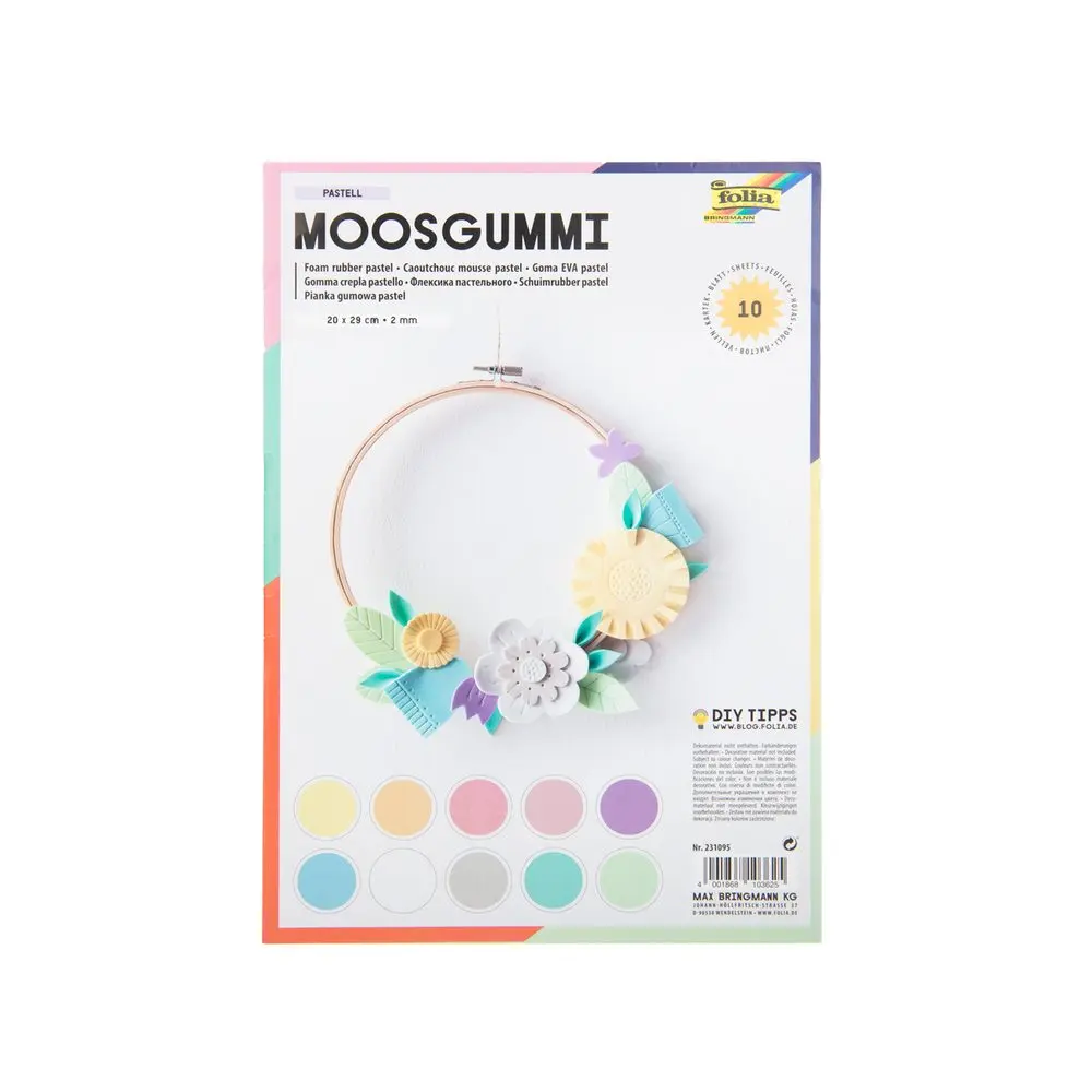 Moosgummi pěnová guma 10 listů pastelové barvy -