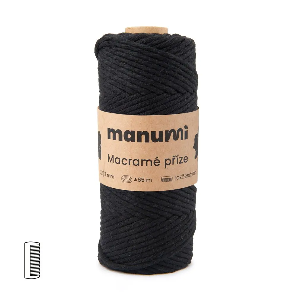 Manumi Macramé příze stáčená 3mm černá -