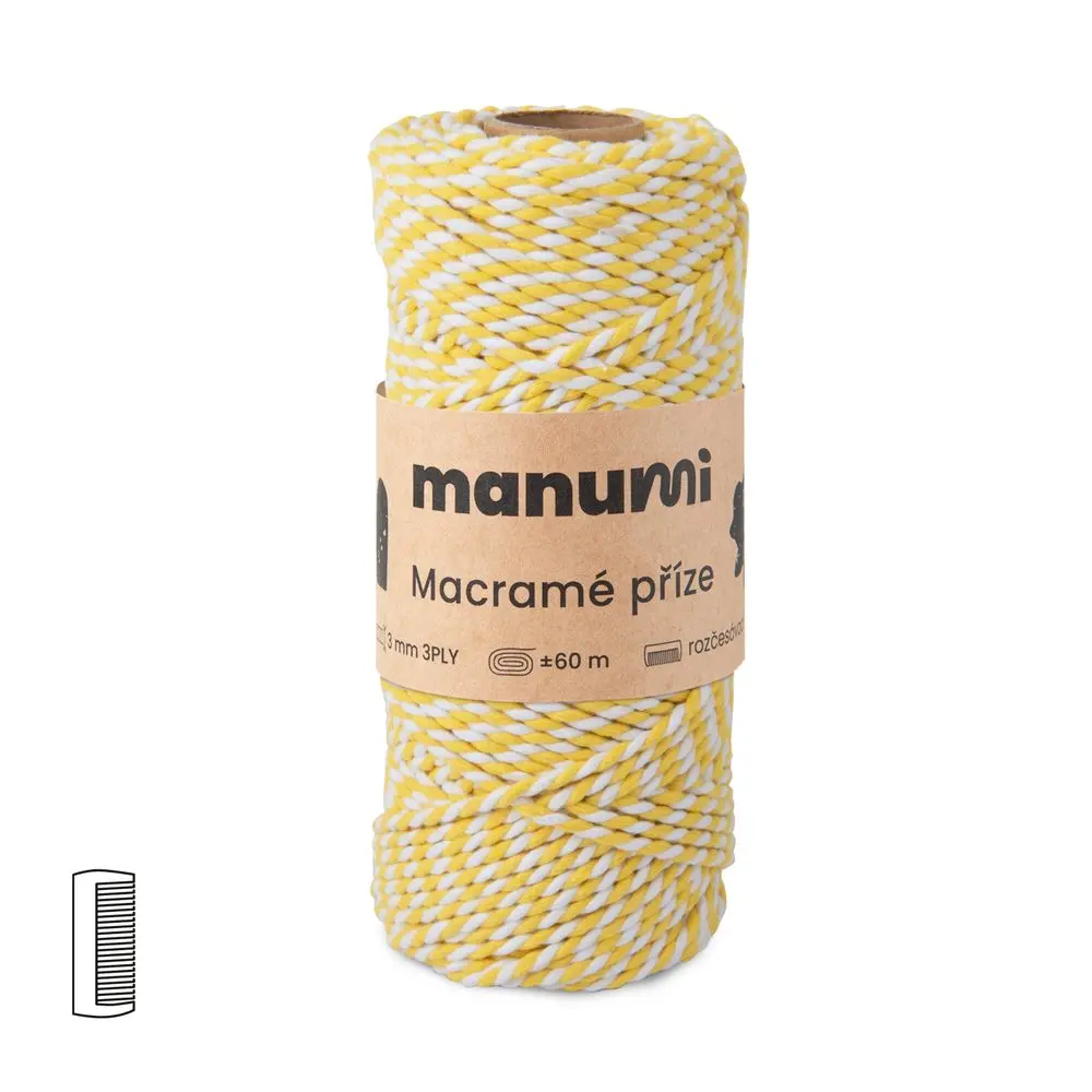 Manumi Macramé příze stáčená 2PLY 3mm žluto-bílá -