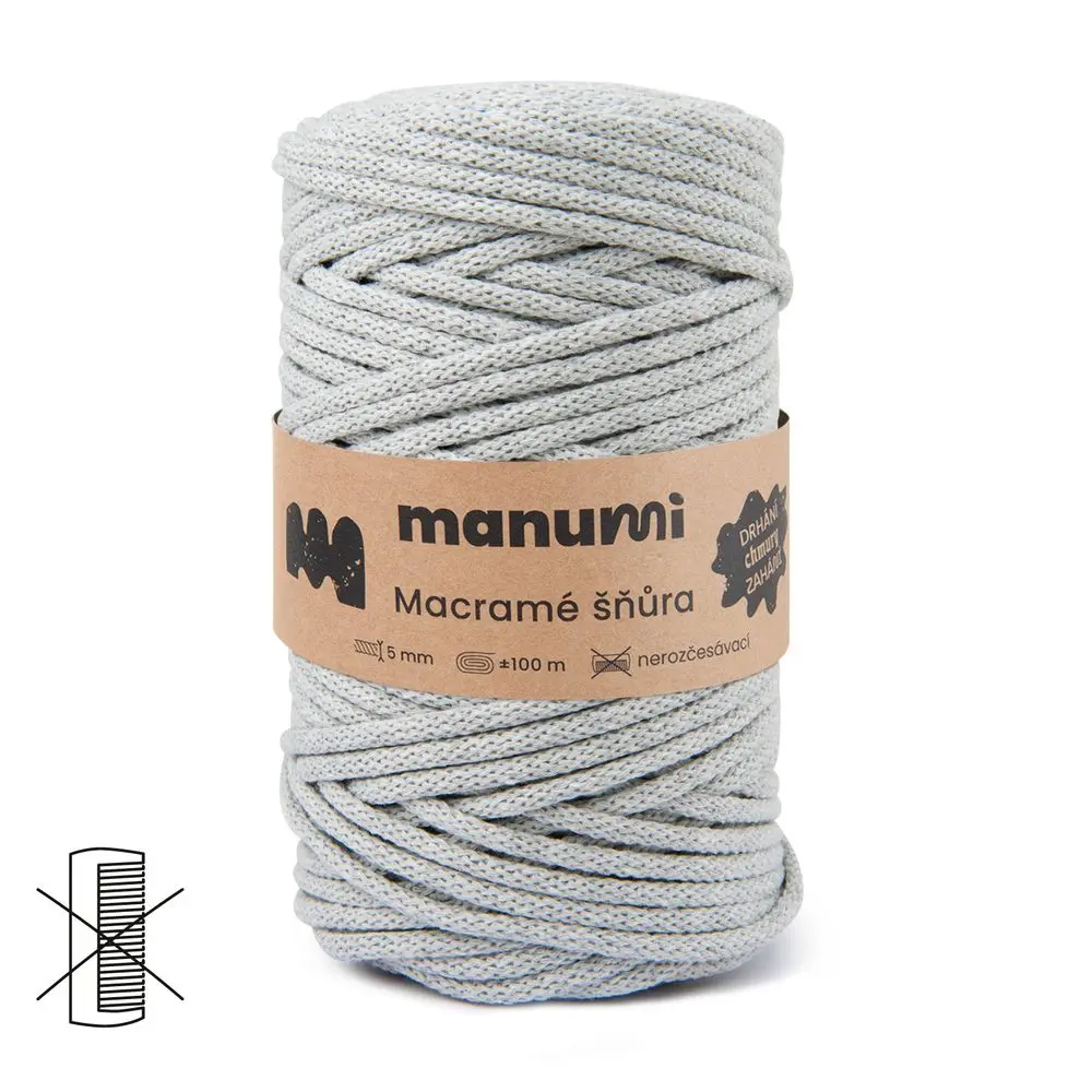 Manumi Macramé šňůra 5mm světle šedá -