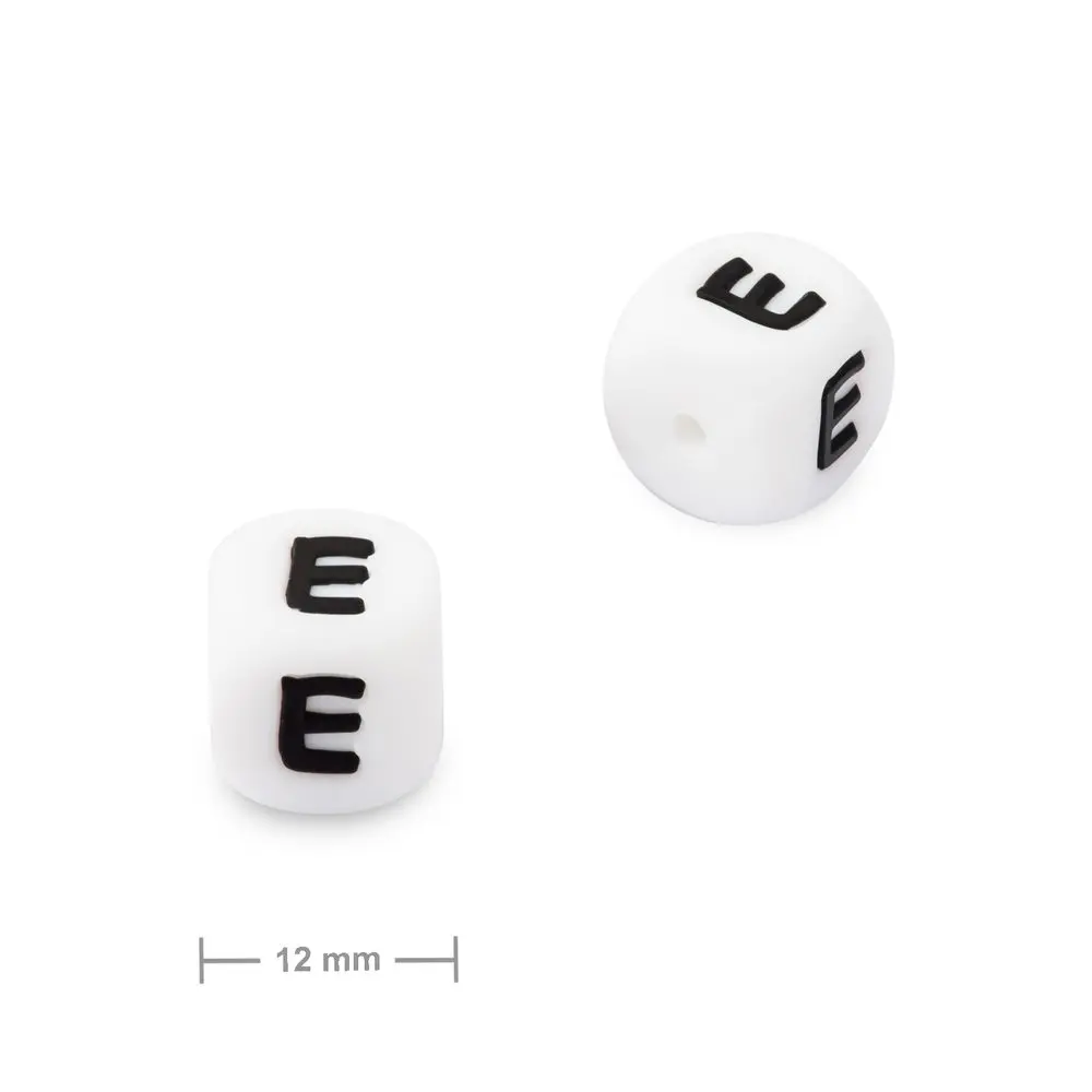 Silikonový korálek kostka 12 mm s písmenem E -