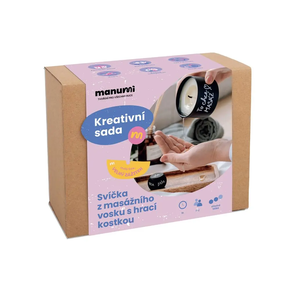 Manumi kreativní sada na výrobu svíčky z masážního vosku s hrací kostkou - 1 ks