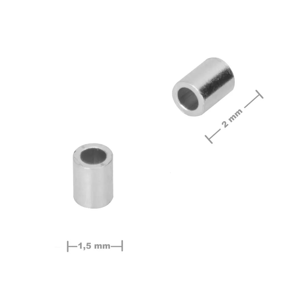 Rokajlové korálky - Stříbrný zamačkávací rokajl trubička 2 x 1,5 mm -