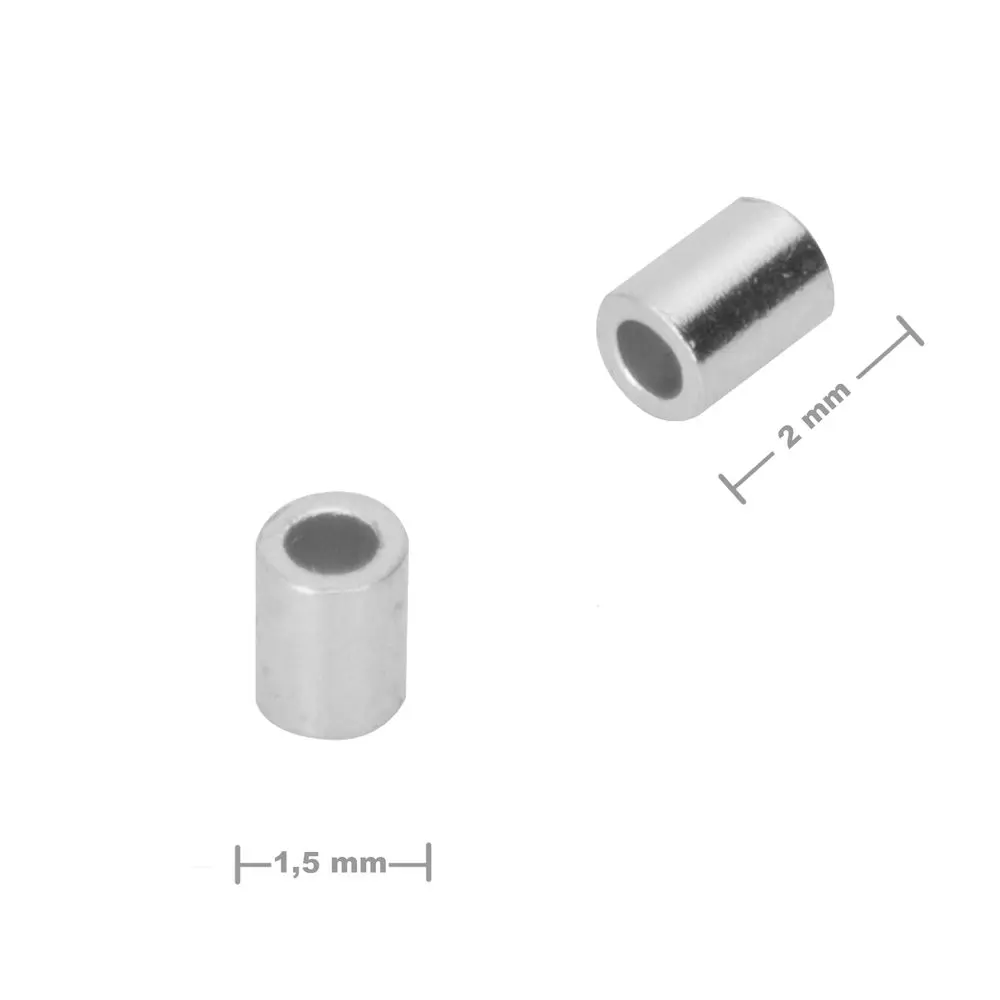 Rokajlové korálky - Stříbrný zamačkávací rokajl trubička 2 x 1,5 mm -
