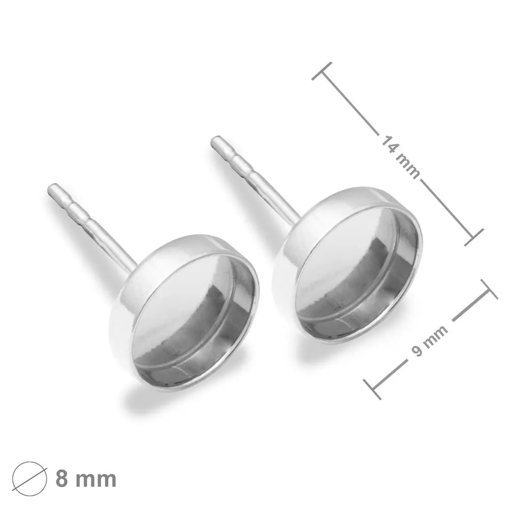 Stříbrné náušnicové puzety s lůžky 8 mm -