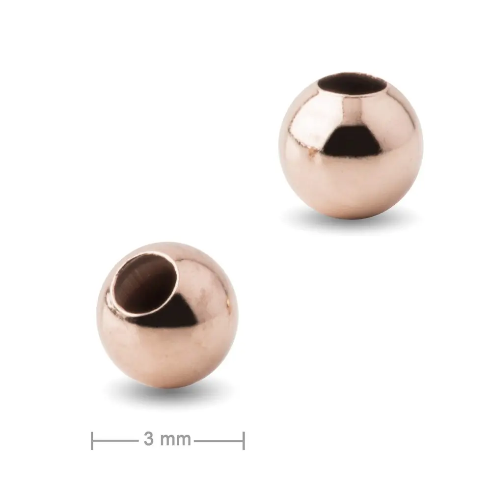 Stříbrný korálek 3 mm pozlacený 18K růžovým zlatem -