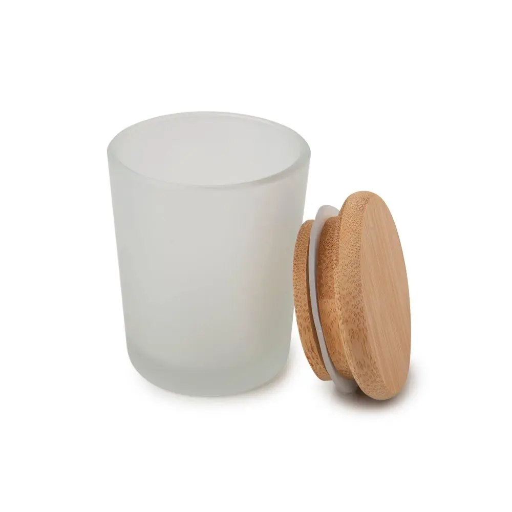 Skleněná nádoba na svíčku s bambusovým víčkem 60x55mm matná -