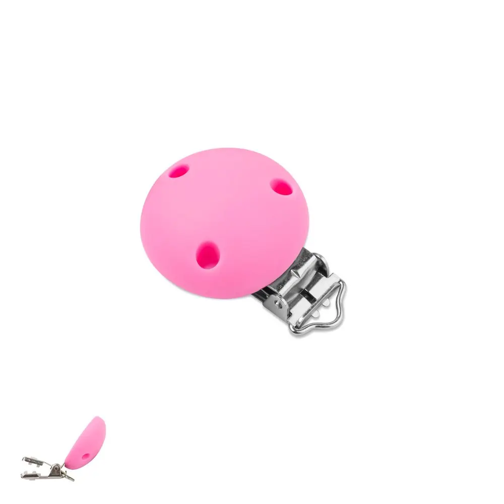 Silikonový klip na dudlík 34 mm s kovovou sponou Candy Pink -