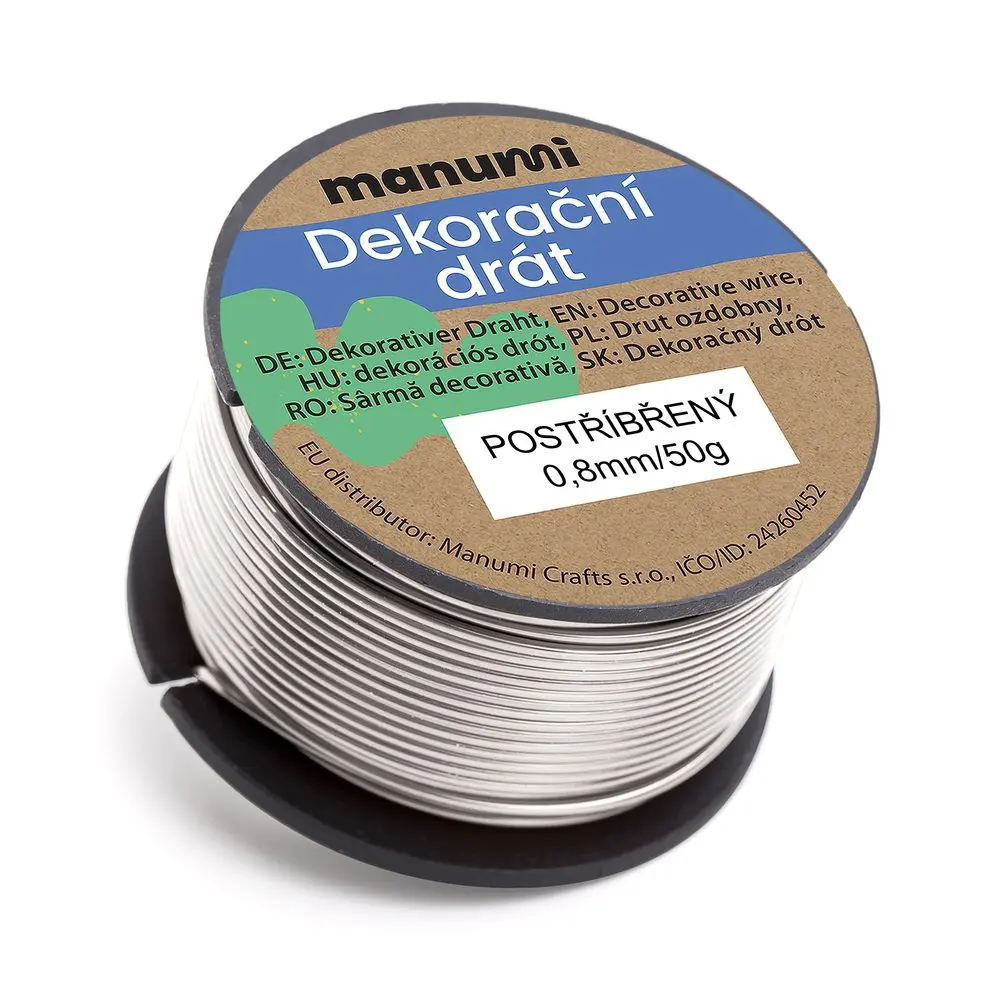 Manumi Postříbřený drát 0,8 mm/50 g - 3 ks