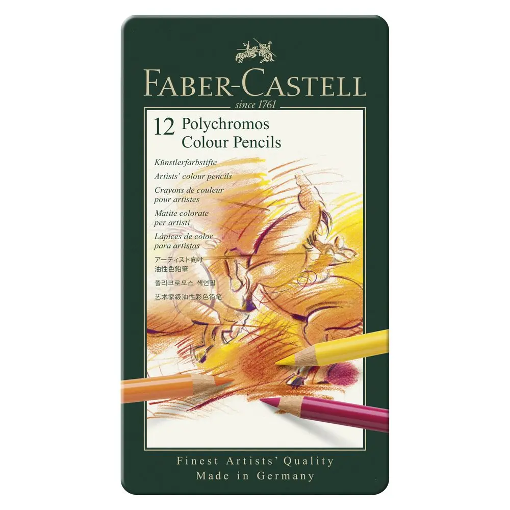 Umělecké pastelky Faber-Castell Polychromos 12 barev, plechová krabička