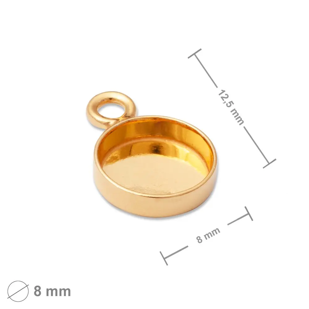 Stříbrný přívěsek s lůžkem 8 mm pozlacený 24K zlatem - 1 ks