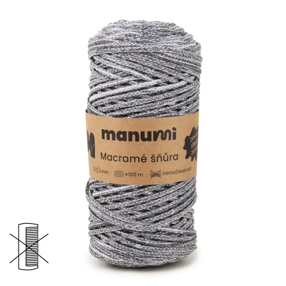 Manumi Macramé šňůra 3mm tmavě šedý melír -