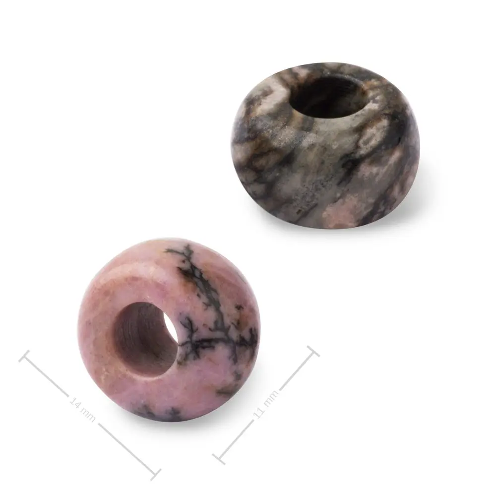 Korálek rondelka z minerálu Rodonit s velkým průtahem pro Macramé 14x8 mm -