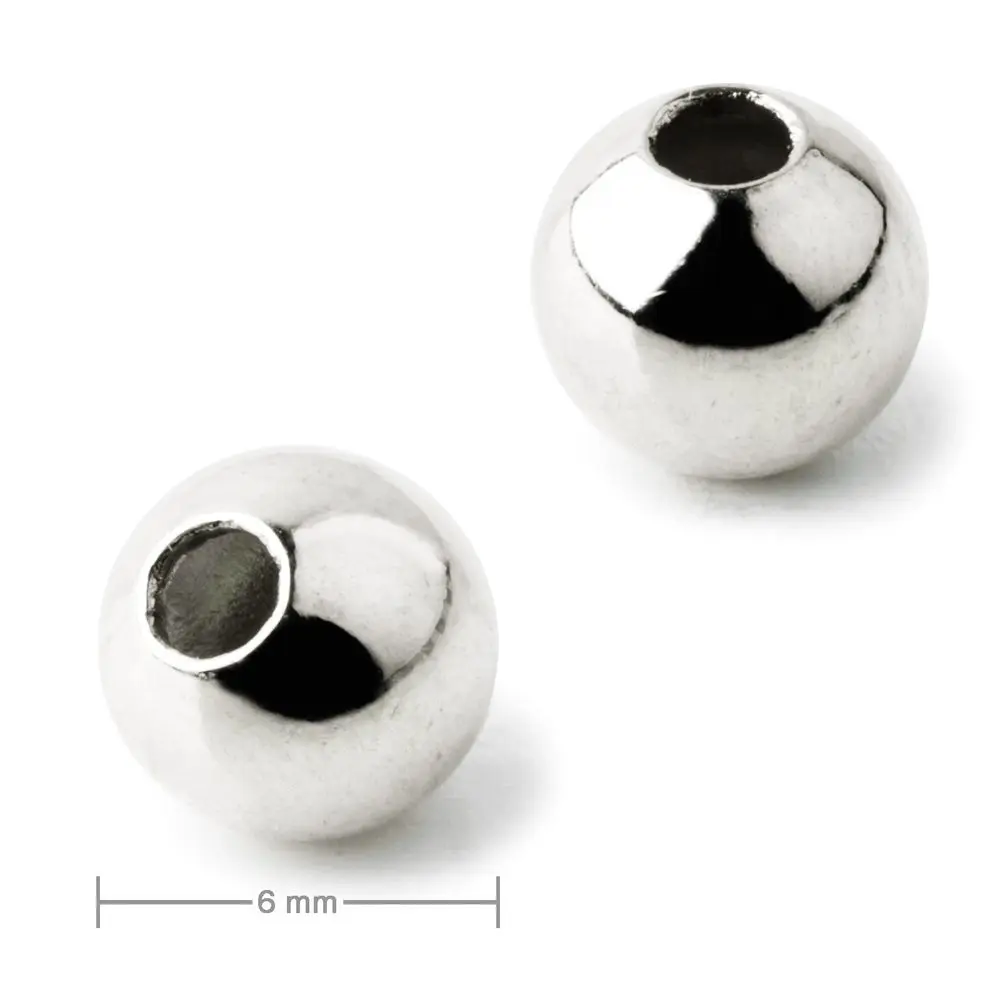 Kovový korálek dutý 6 mm v barvě platiny -