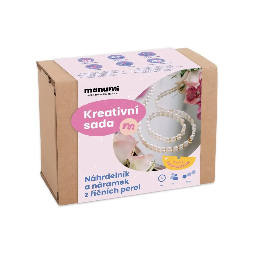 Manumi kreativní sada na výrobu setu náhrdelníku a náramku z říčních perel - 1 ks
