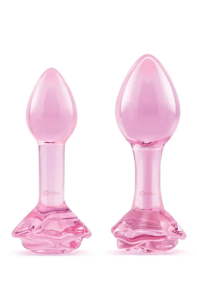 Pink Roses Glass Butt Plug Training Set