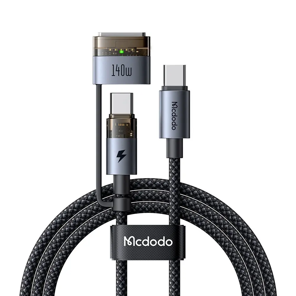 Mcdodo 2v1 kabel USB-C - USB-C + MagSafe 3, 240 W, LED indikátor, 2 m, černý