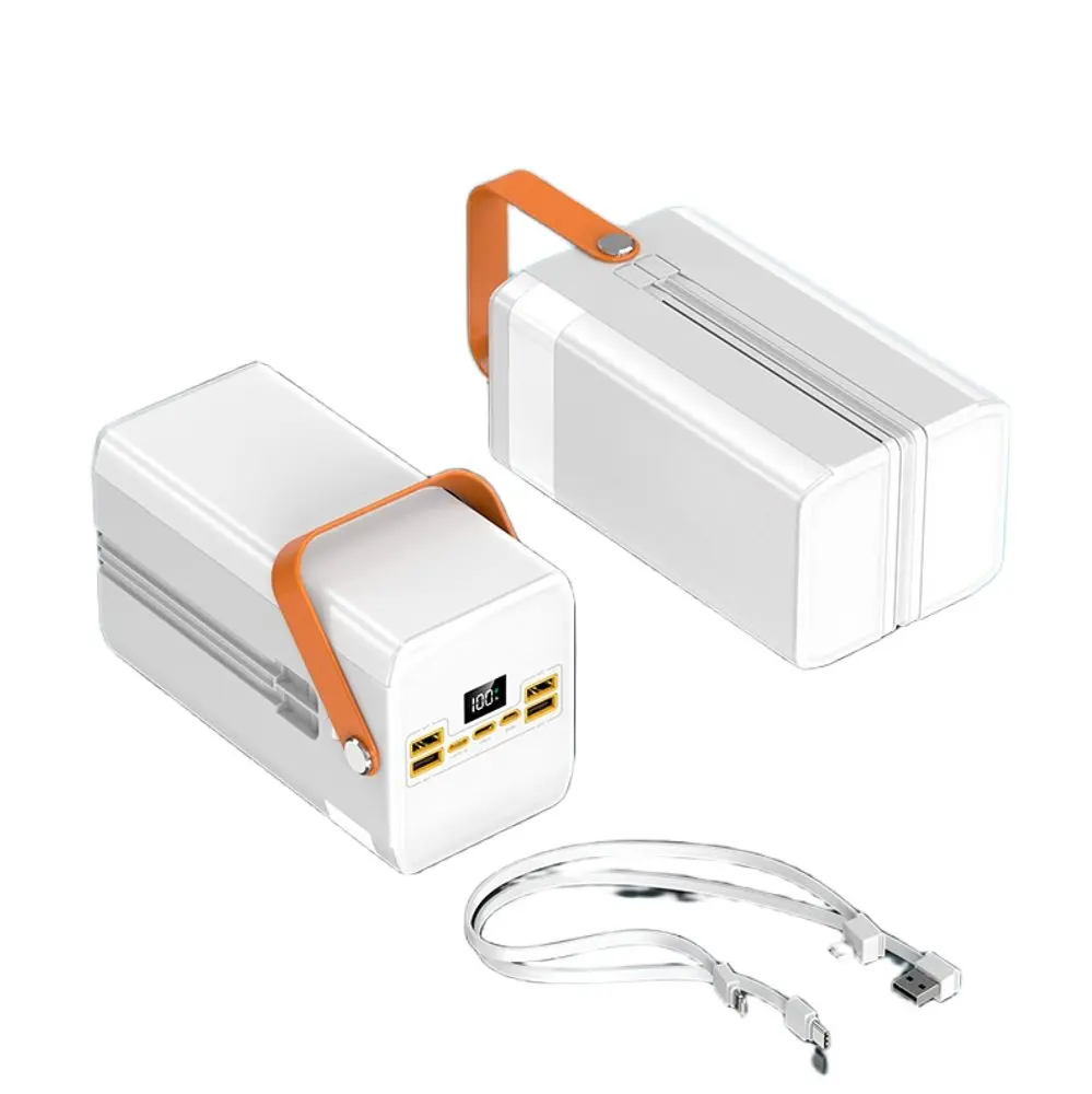 Powerbanka 120 000 mAh, 22.5W PD, 4 USB + 2 kabely, LED světla, bílá