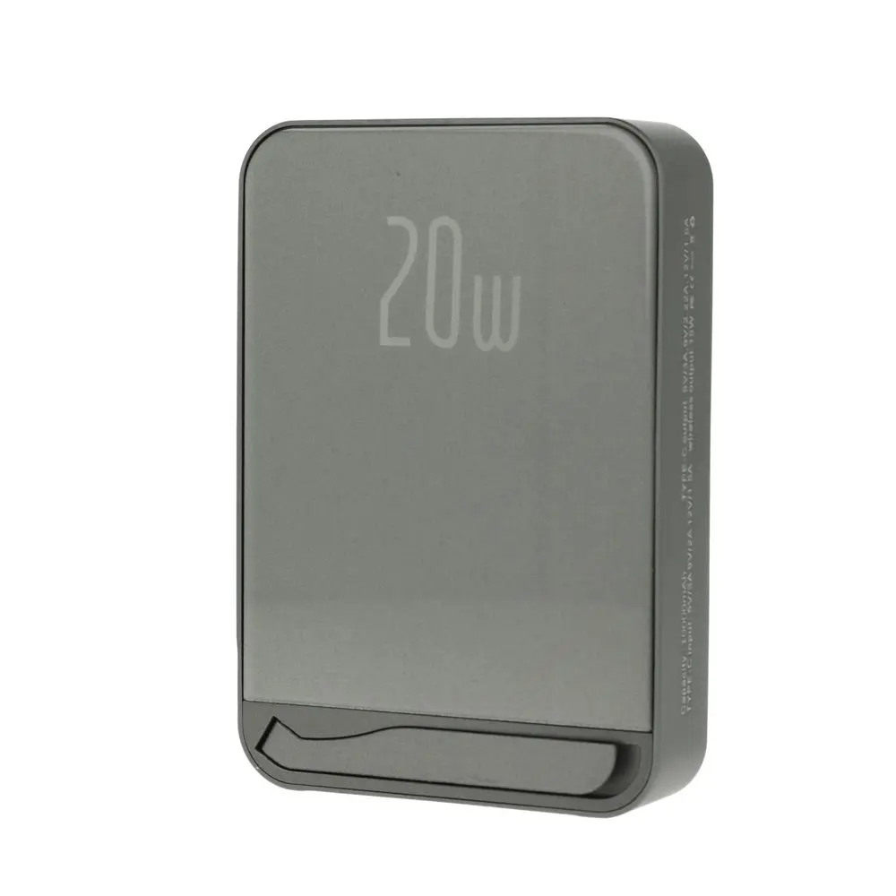 Metal Magsafe bezdrátová Powerbanka se stojánkem, 5000mAh, PD20W, šedá