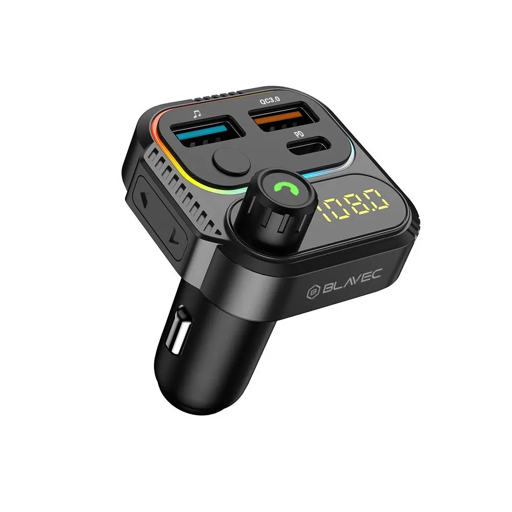 Blavec TR-01 FM vysílač Flash MP3, Bluetooth, 2x USB + USB-C, PD 36W, QC 3.0 18W, černý