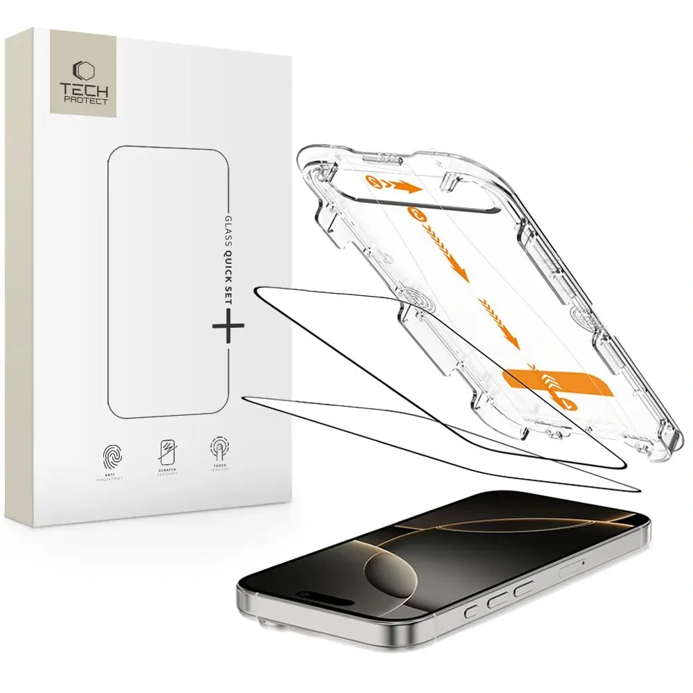 Tech-Protect Tvrzené sklo Quick Set+, iPhone 16 Pro, černé, 2 kusy
