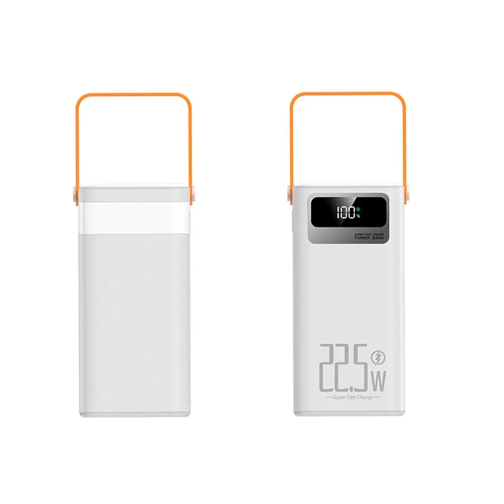 Powerbanka 60 000 mAh, 22.5W PD, 4 USB + 2 kabely, LED světla, bílá