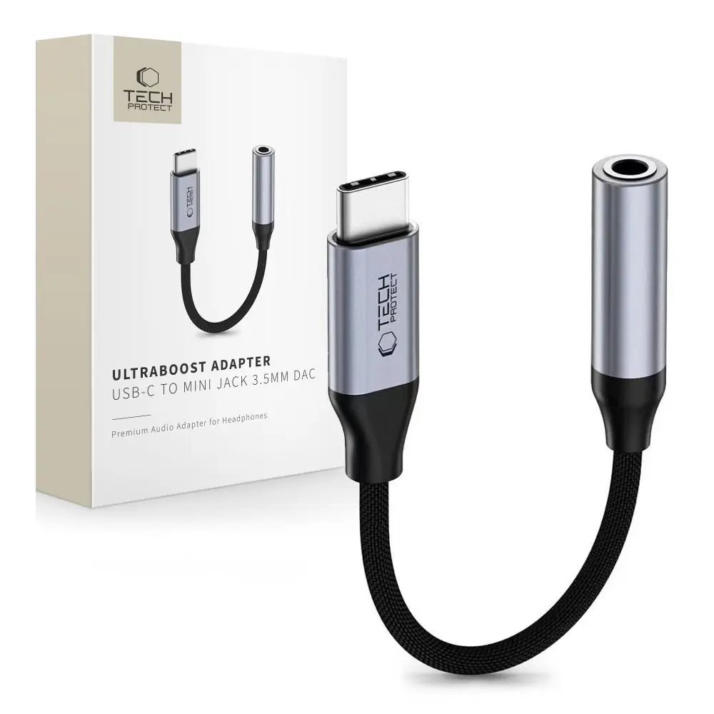 Tech-Protect UltraBoost adaptér USB-C - Mini Jack 3,5 mm, šedý