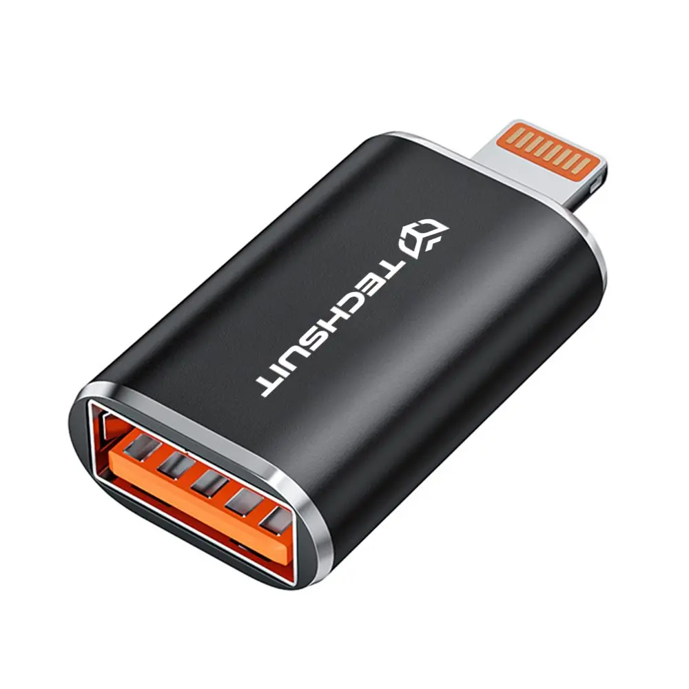 Techsuit Premium OTG adaptér HyperPort (A6) USB - Lightning, černooranžový