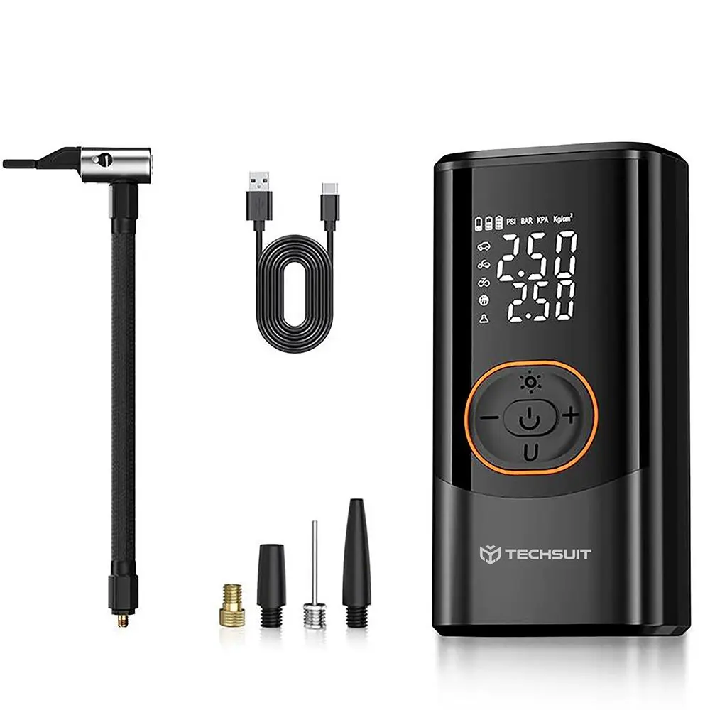 Techsuit - Car Compressor AirXpert Pro bezdrátový kompresor do auta, baterka, LED displej, 1500 mAh - černý