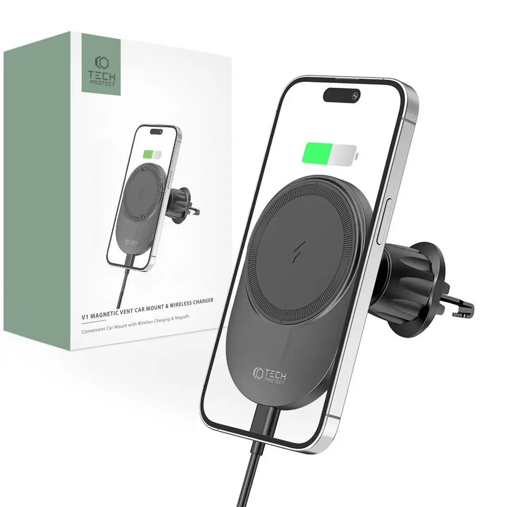 Tech-Protect MM15W-V1 Magnetická bezdrátová nabíječka do ventilátoru s MagSafe, 15W, černá
