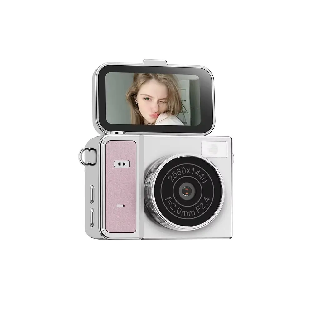 S162 Mini retro fotoaparát s flip displejem, stříbrno-růžový