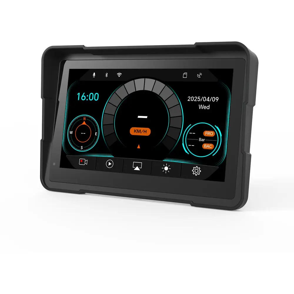 7" Motocyklový displej s bezdrátovým připojením CarPlay a Android Auto, s GPS, TPMS a dvěma kamerami (1080P)