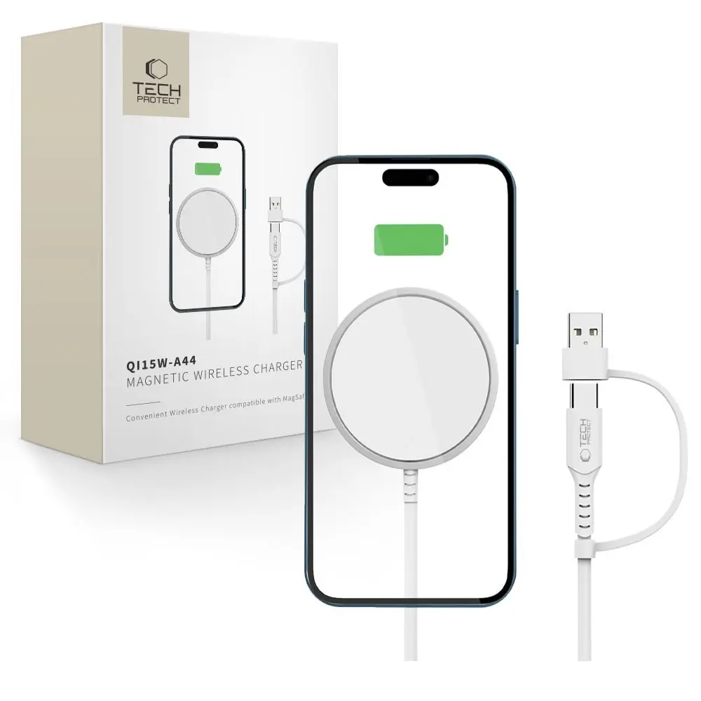 Tech-Protect QI15W-A44 Magnetická bezdrátová nabíječka MagSafe, bílá