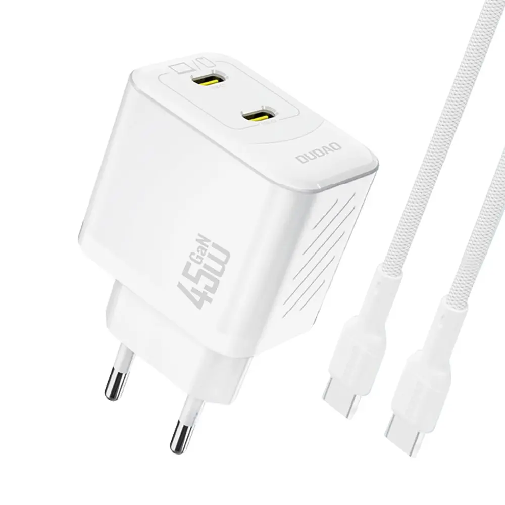 Dudao A28PCEU nabíječka 2x USB-C + kabel USB-C - USB-C, PD 45W GaN, bílá