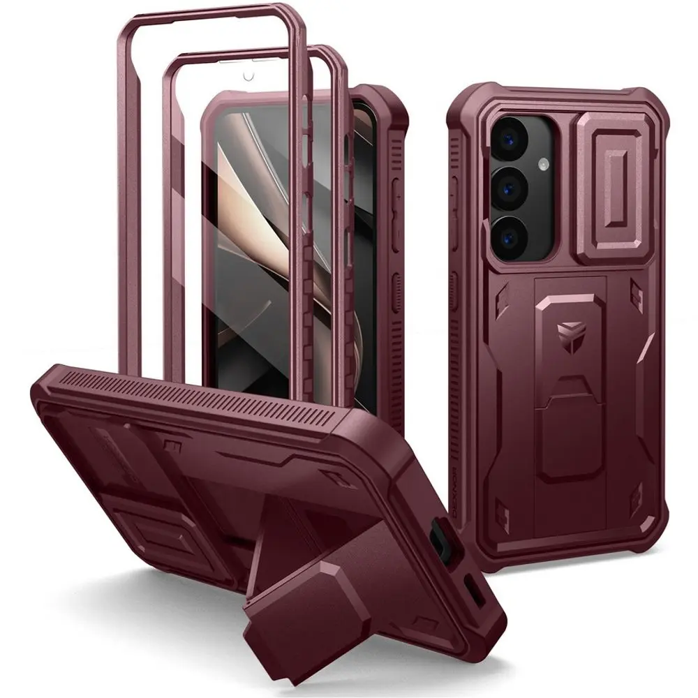Dexnor 360 Kickstand Camprotector obal Samsung Galaxy S25, vínový
