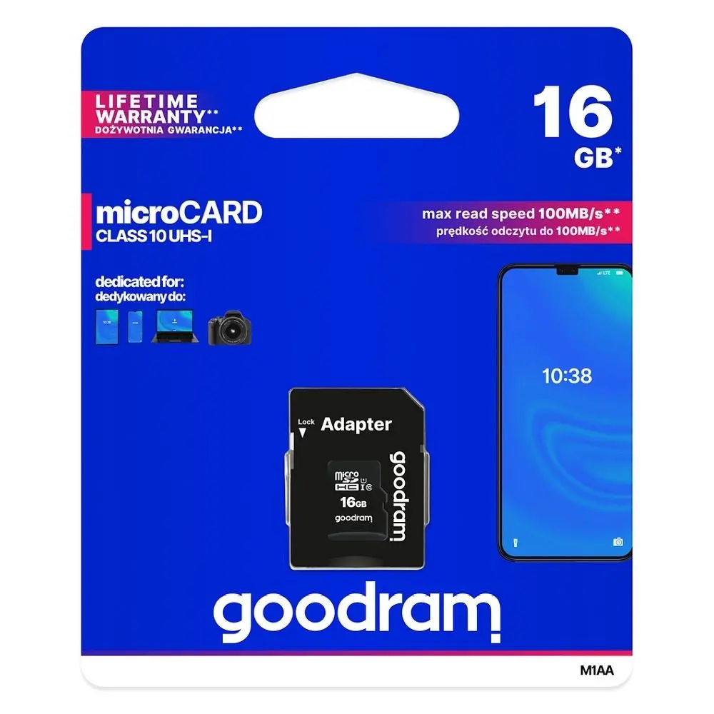 GOODRAM MicroSDHC karta 16GB M1AA, UHS-I Class 10, U1 + adaptér M1AA-0160R12