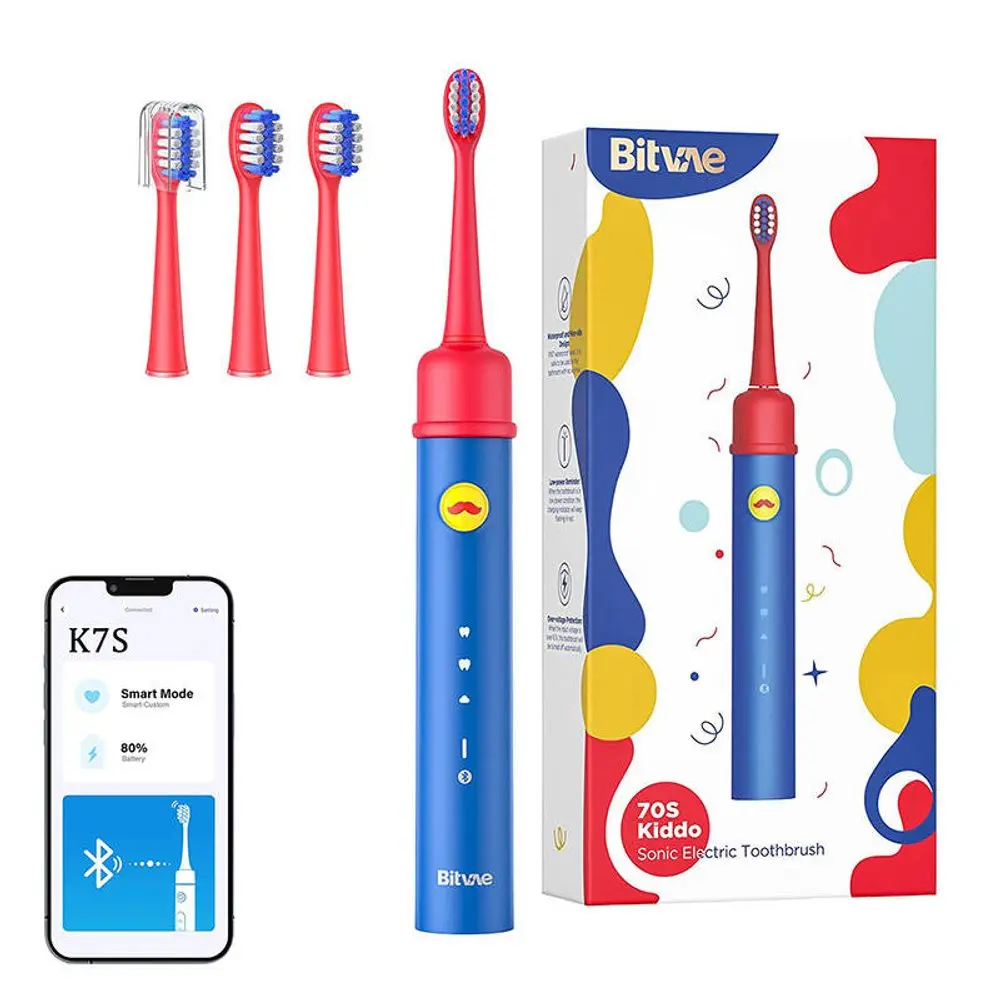 Bitvae - Electric Toothbrush BVK7S sonický elektrický zubní kartáček pro děti s aplikací, 3 režimy, sadou hlavic, tlakovým senzorem a IPX7 - modrá/če…