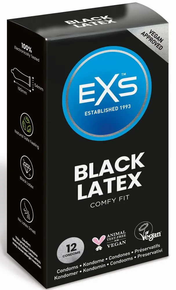 EXS Black - latexový kondom - černý - 12 ks