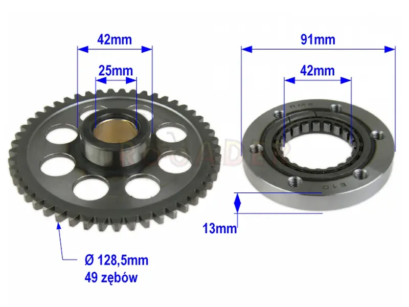 RMS volnoběžný převod, startér APRILIA LEONARDO 250, 300, 250 ST 99-06, YAMAHA VP 250 X-CITY, 300 (VERSITY) 03-13, YP 250 (MAJESTY), DX (MAJESTY), R