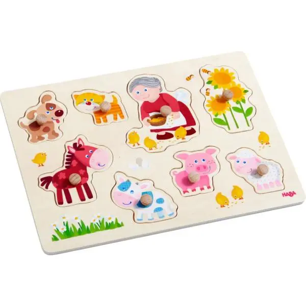 Drevené vkladacie puzzle: babička Lena a jej zvieratká - puzzle z kategorie Maxi dieliky