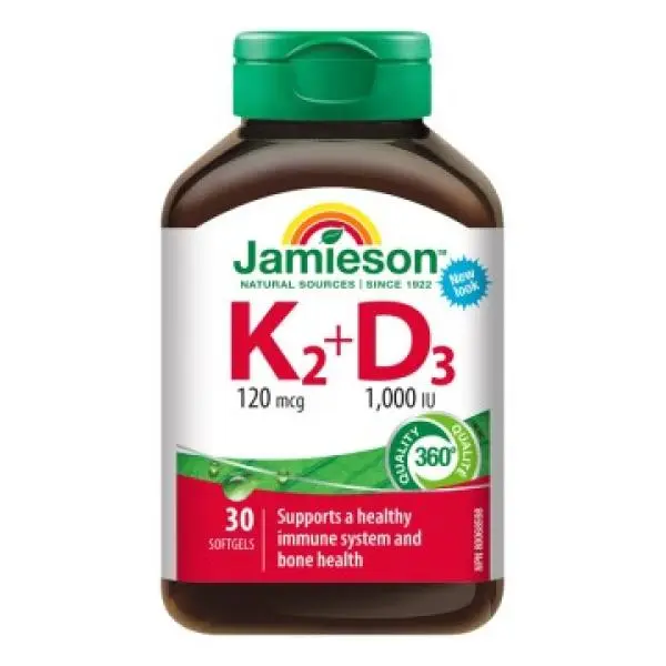 Jamieson Vitamíny K2 120 mcg a D3 1000 IU 30 kapslí